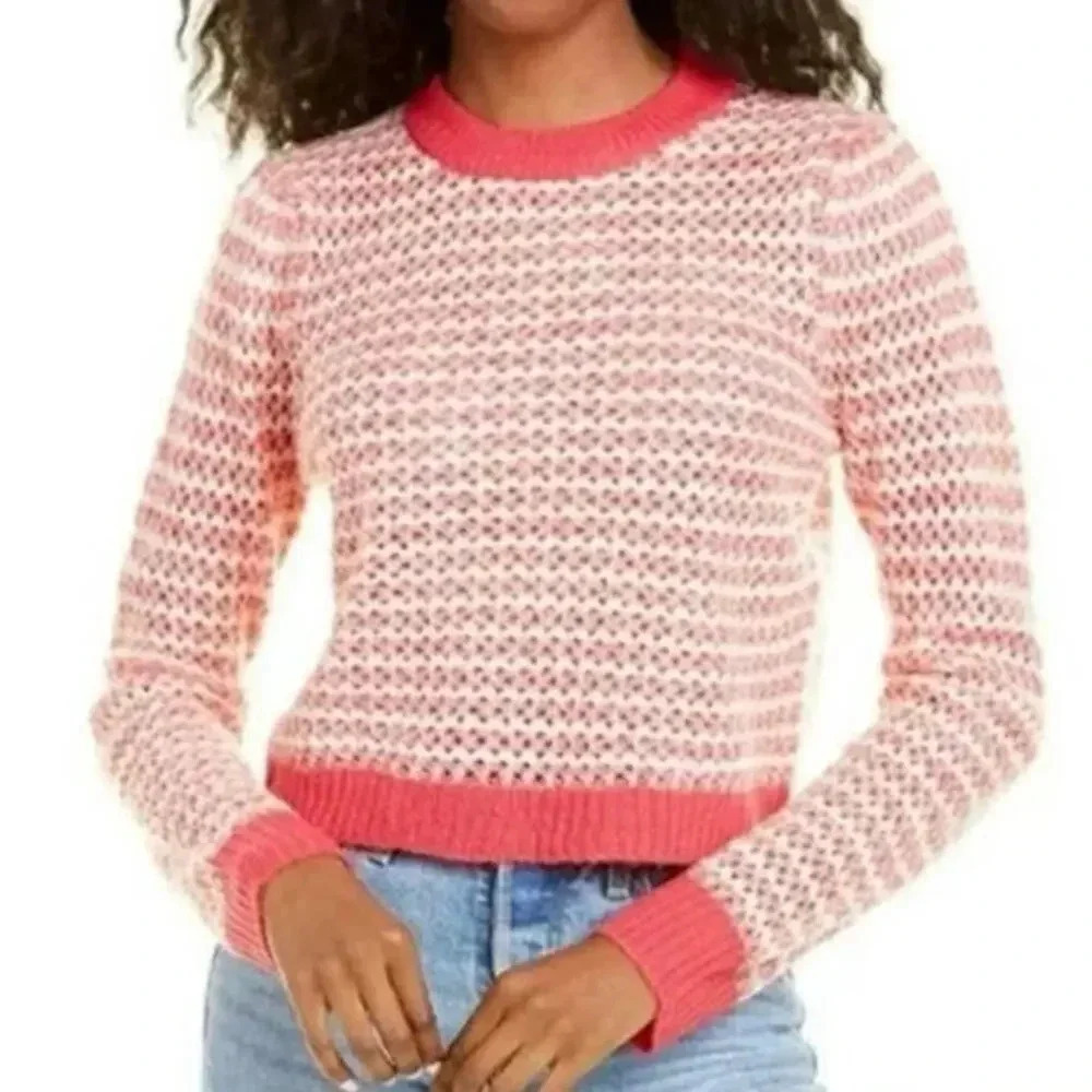 Wayf pink and white striped knit sweater